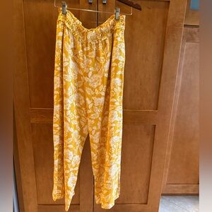 Anthropologie Yellow Floral Elastic Waist Pants with Pockets
